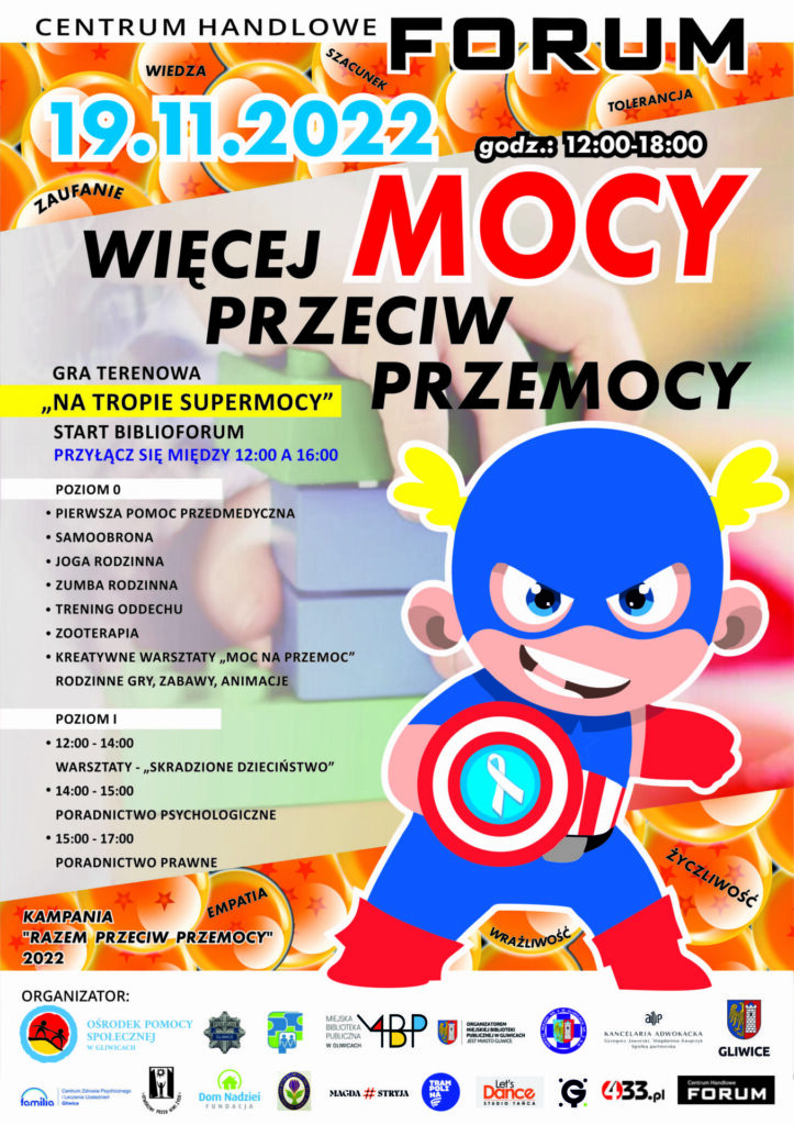 plakat promujący WIĘCEJ MOCY PRZECIW PRZEMOCY 19.11.2022